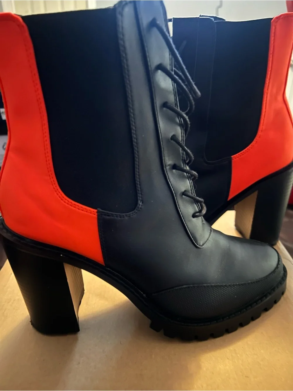 ASOS Black and Orange Chelsea Lug Ankle Boots